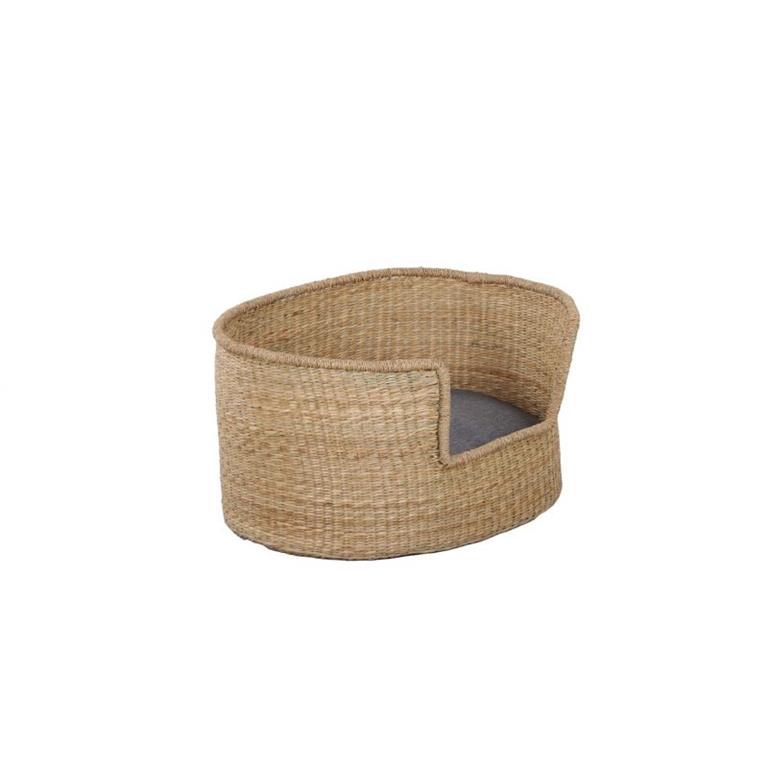 Panier ovale pour chien et chat en jonc de mer coussin gris