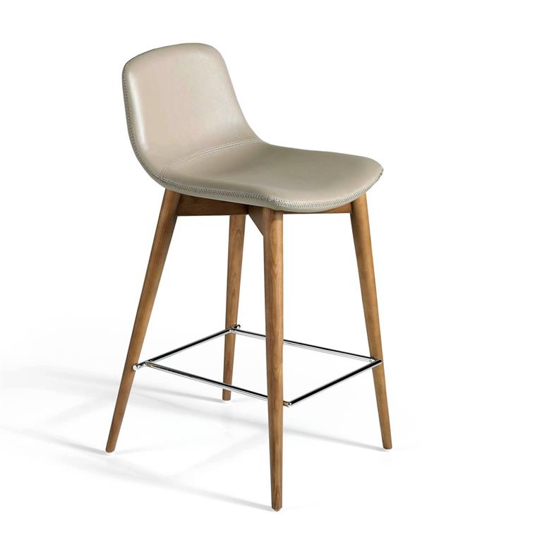 Tabouret en simili cuir et bois couleur noyer