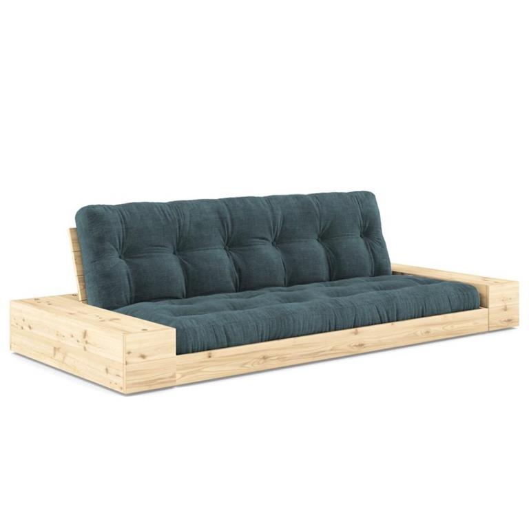Canapé lit futon BASE bleu pâle couchage 130cm dossiers et accoudoirs coffres