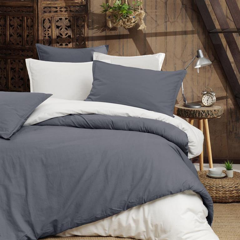 Housse de couette en percale lavée  ardoise 240x220 cm