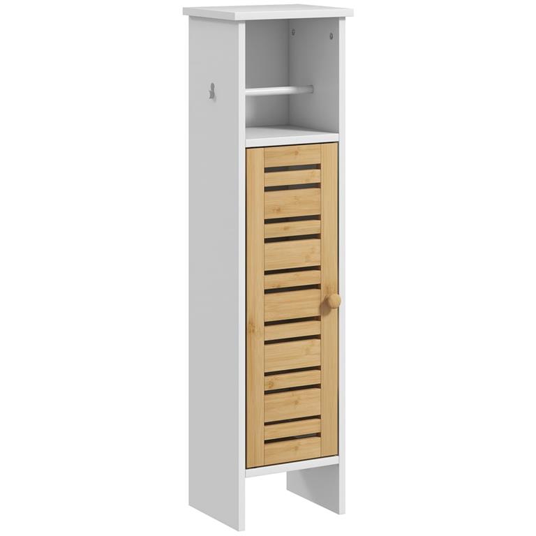 Meuble colonne WC porte étagère support papier blanc bambou