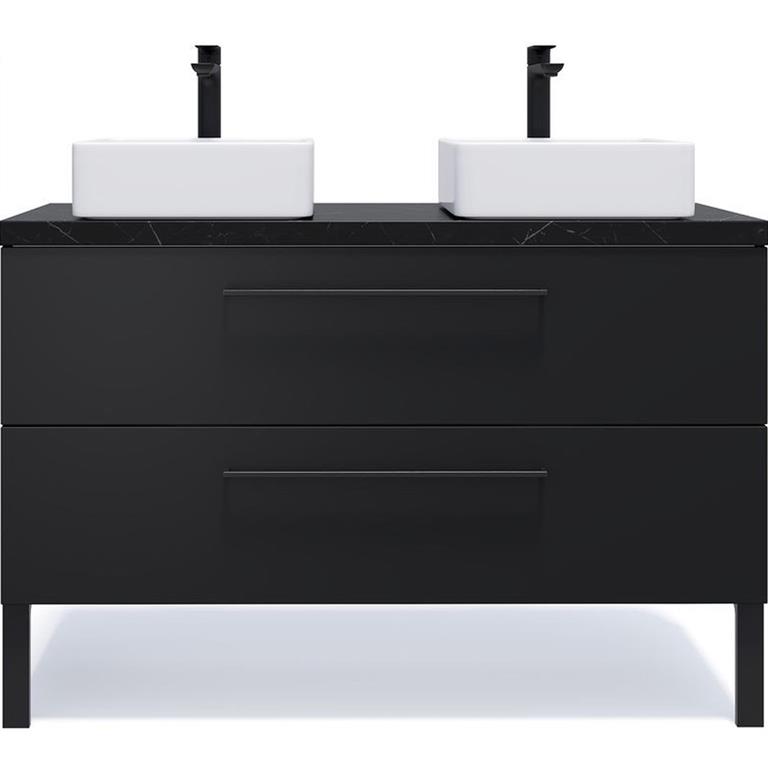 Meuble salle de bain 2 vasques posées 120cm 2 tiroirs Noir