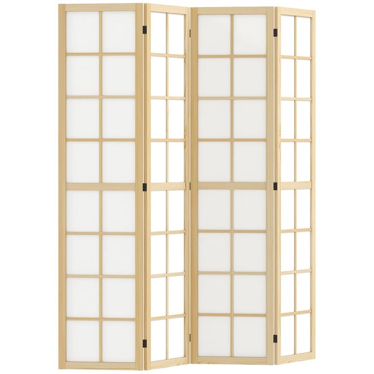 Paravent intérieur pliable 4 panneaux bois bois naturel