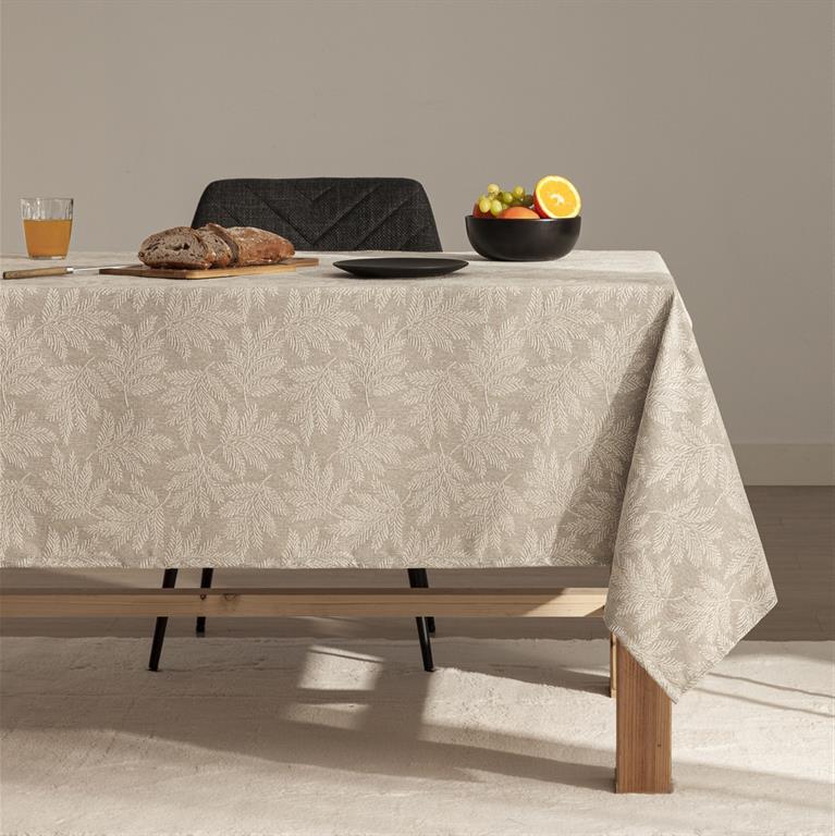 Nappe imprimée toucher tissu et traitement antitache Beige 140x200 cm