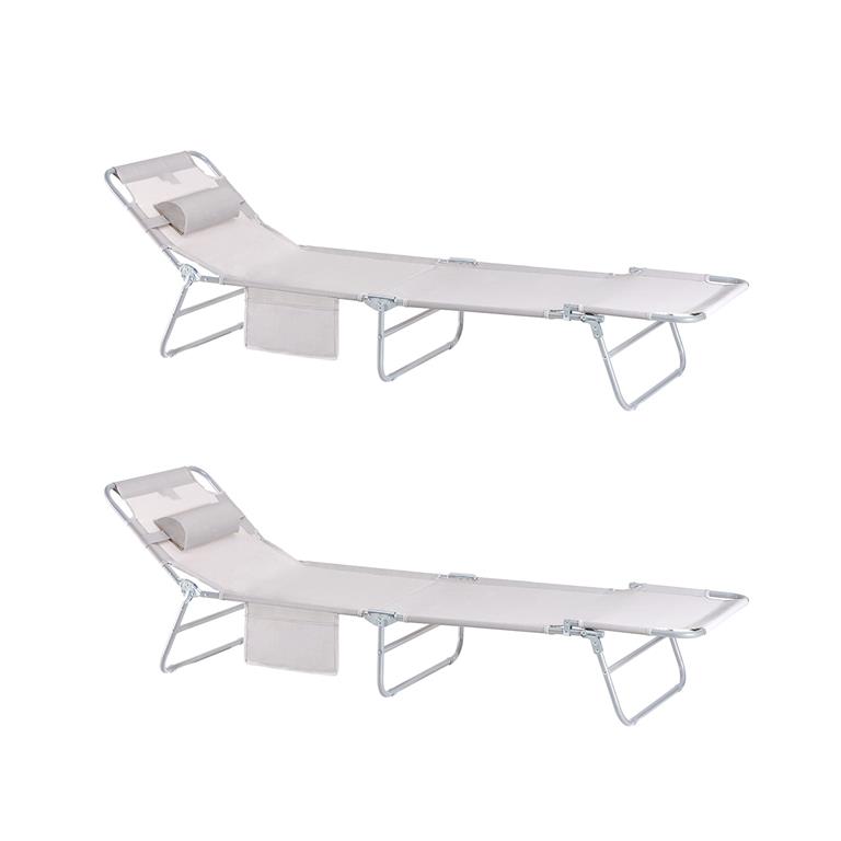 Lot de 2 chaises longues pliable et réglable beige