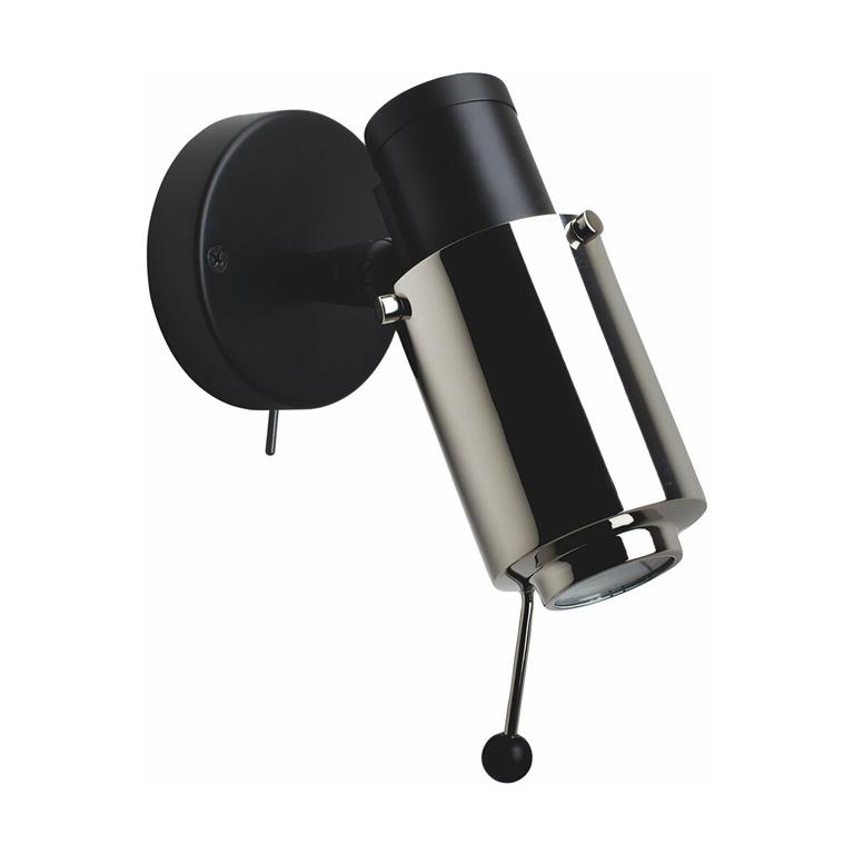 Applique murale en acier noir et tube nickel avec bras BinySpot