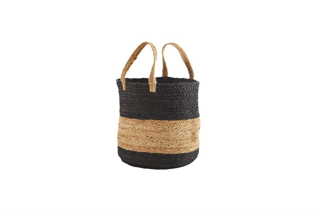 Panier avec poignées en jute beige et noir