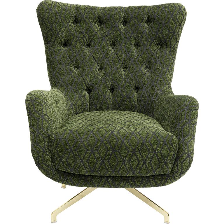 Fauteuil pivotant en polyester vert et acier doré