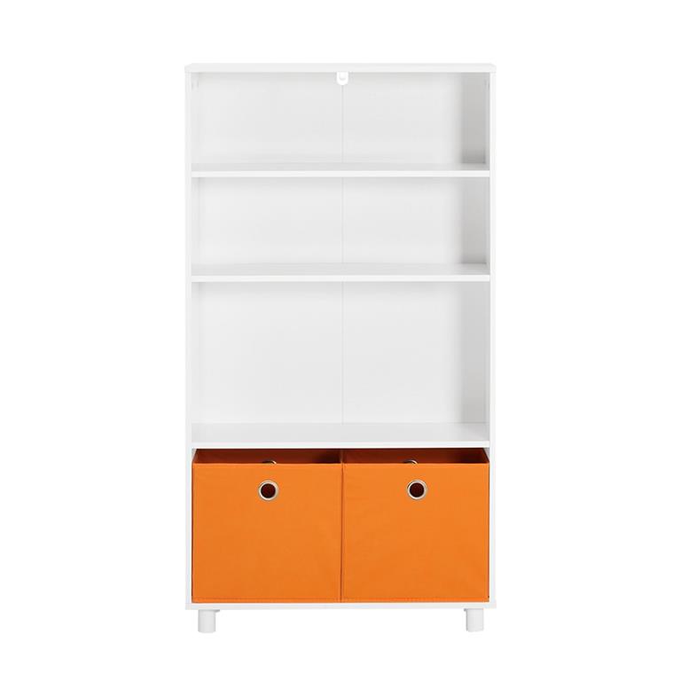 Bibliothèque enfant 3 étagères 2 boîtes de rangement effect bois blanc