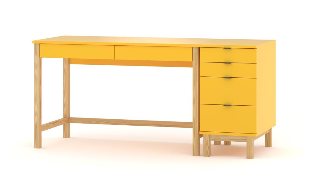Bureau enfant en pin massif&MDF 120x60 jaune
