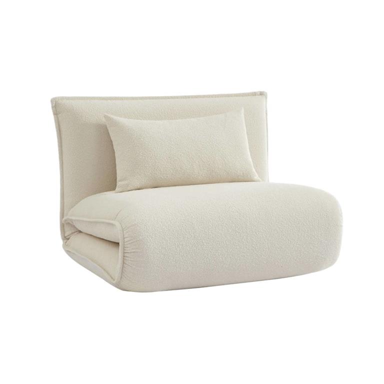 Chauffeuse convertible 1 place bouclette texturée blanc cassé