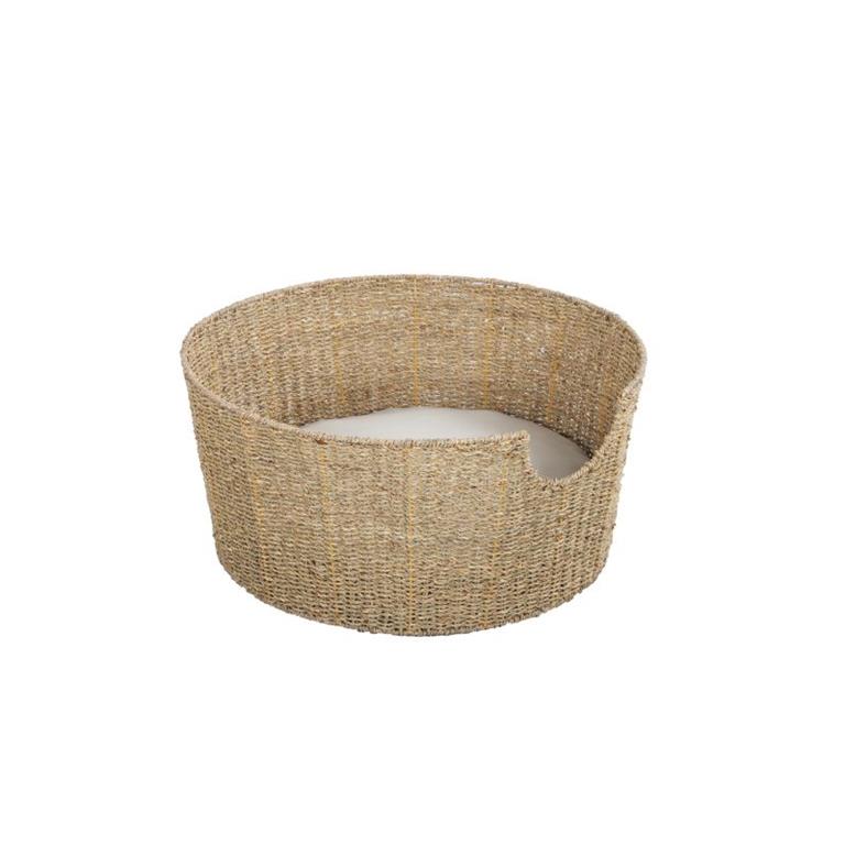 Panier rond  pour chien et chat en jonc de mer coussin écru