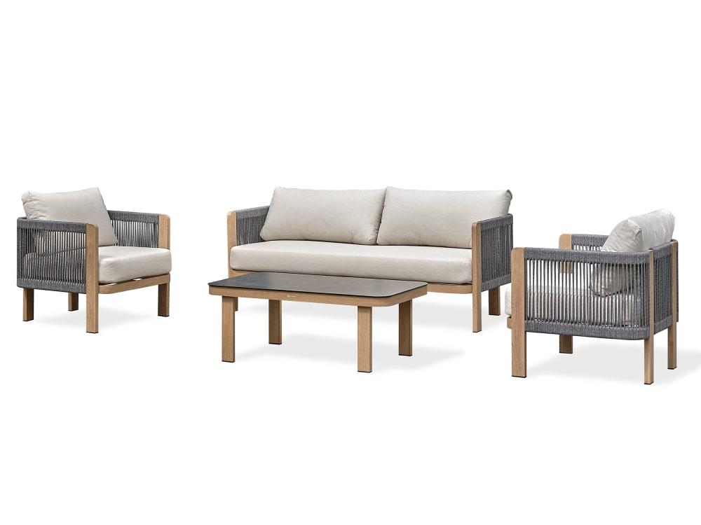 Salon bas de jardin 5 places - Effet bois