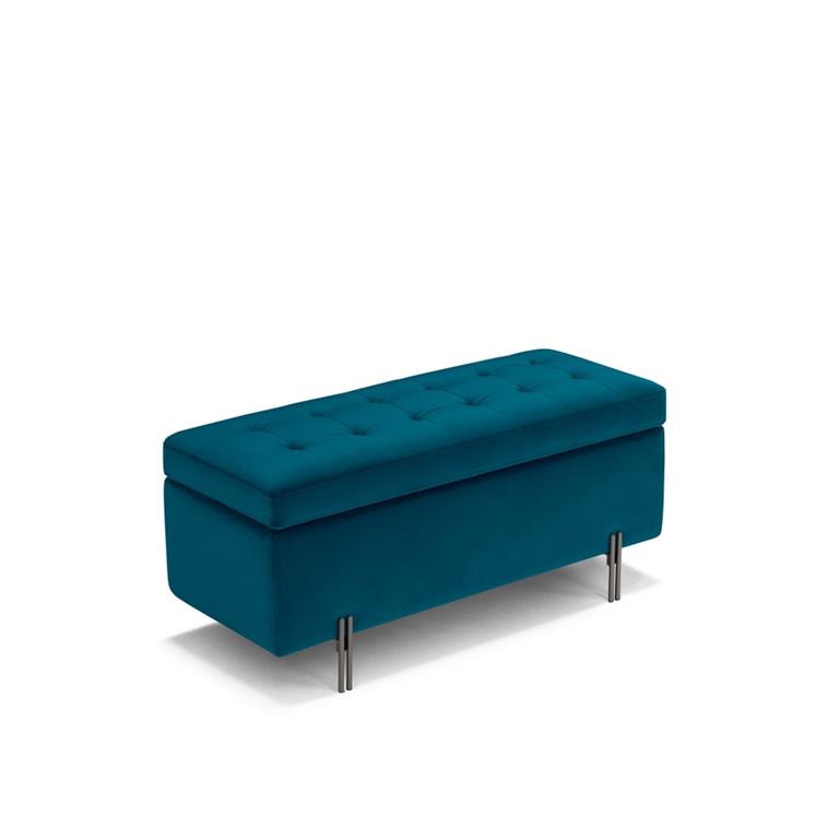 Banquette de rangement matelassée en velours pétrole 110x45 cm