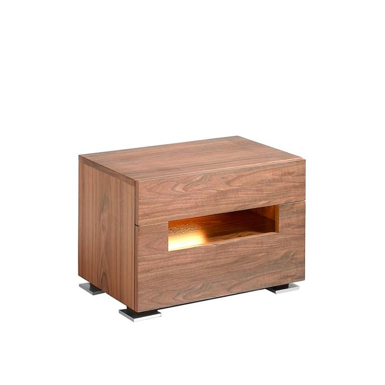 Table de chevet effet bois noyer et acier