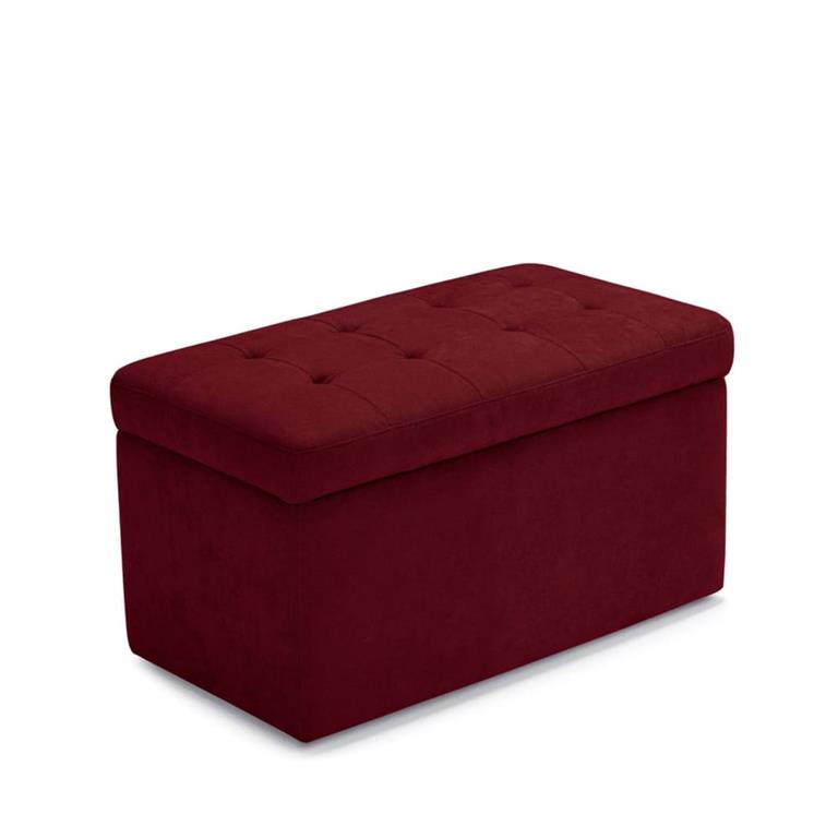 Banquette de rangement matelassée en tissu chenille bordeaux 80x40 cm