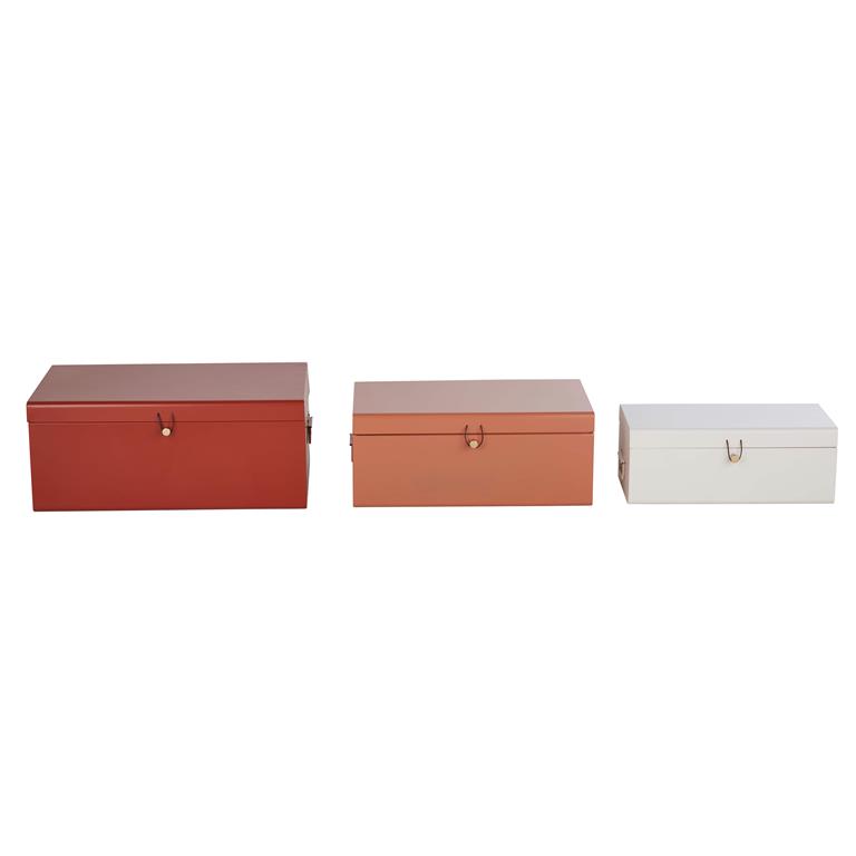 Malles en fer corail et blanc 