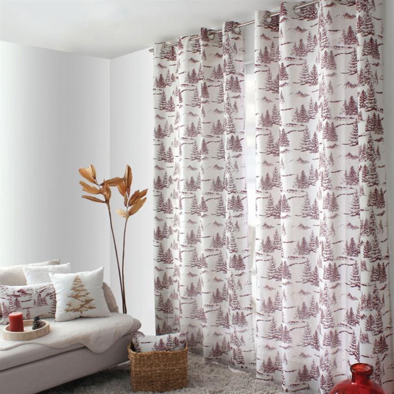 Rideau 140 x 240 cm en coton recyclé chambray esprit montagne grenat