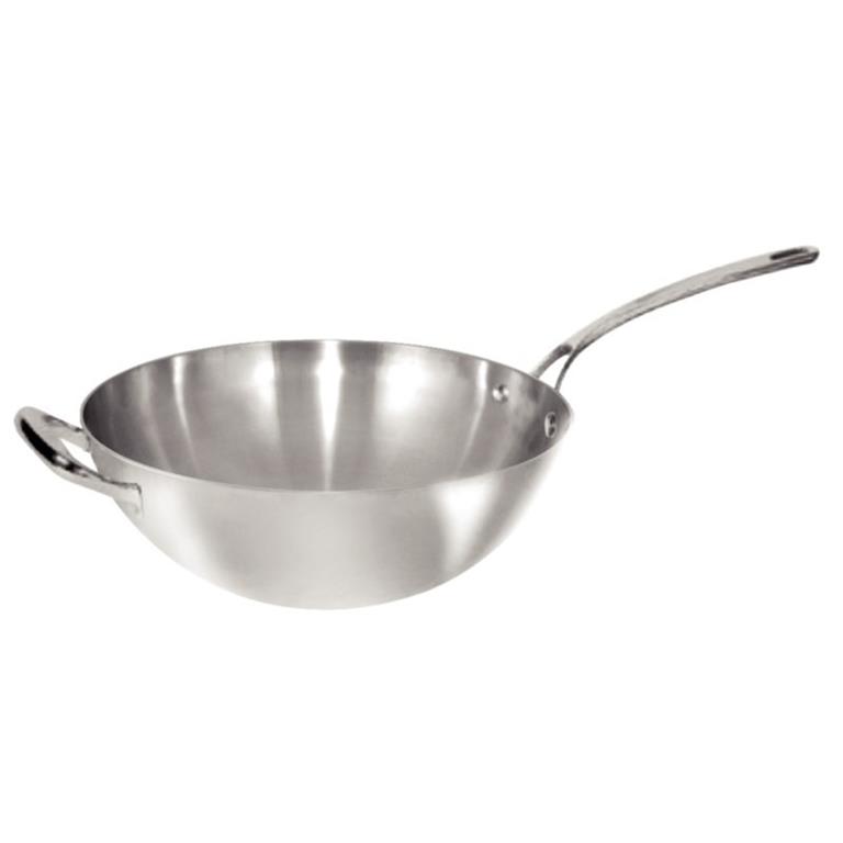 Wok inox triple épaisseur à fond plat   vogue 31cm