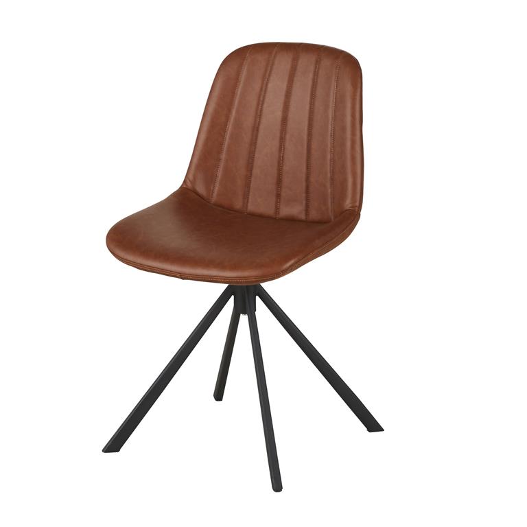 Chaise rotative en textile enduit marron et acier noir