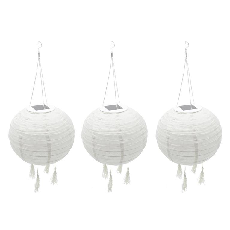 Lot de 3 lampions solaires Nylon Blanc Ø30cm
