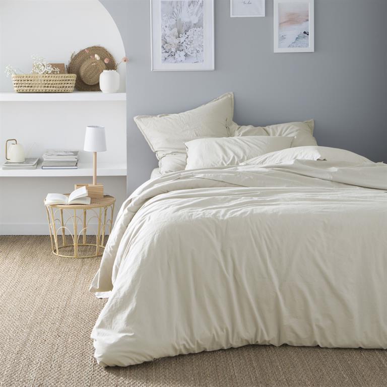 Housse de couette en coton lavé beige 200x200