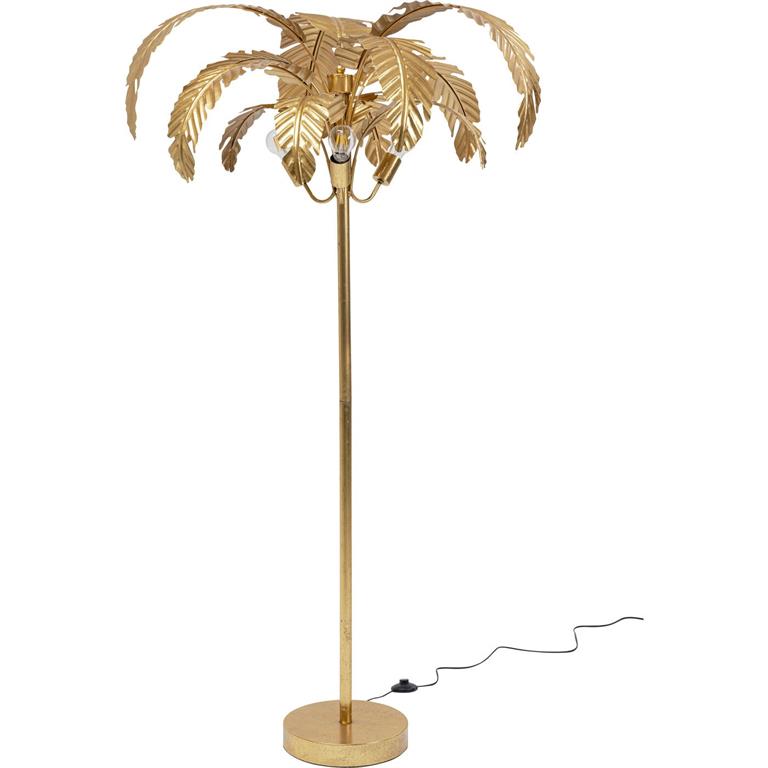 Lampadaire feuilles de palmier en acier doré H170