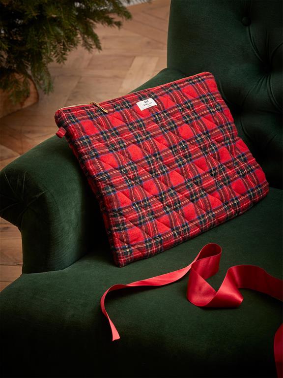 Pochette ordinateur tartan laine carreau rouge