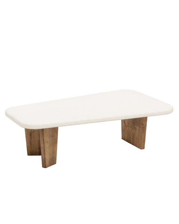 Table basse en microciment avec pieds en bois vieilli 100x30cm
