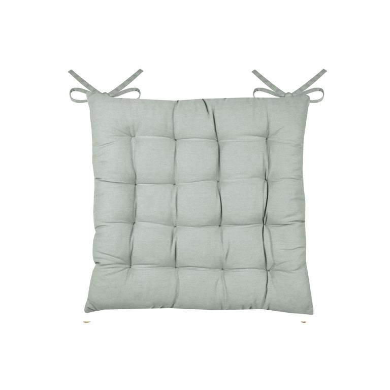Galette de chaise unie et classique coton sauge 38x38 cm