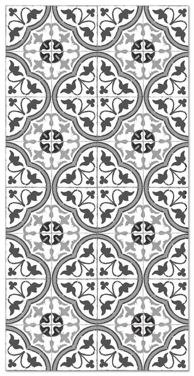Tapis vinyle carreaux ciments fleur gris 80x200cm