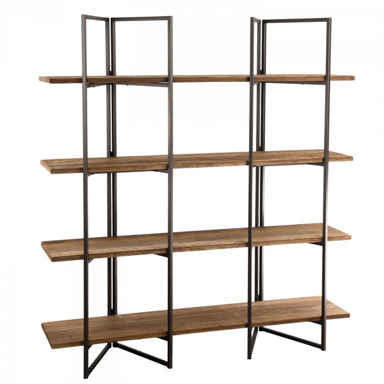 Etagère 4 niveaux en teck recyclé acacia mahogany métal noir