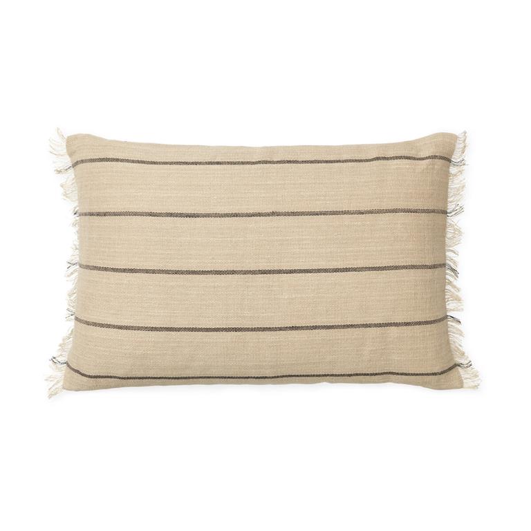 Coussin rectangulaire à rayures noires en coton et lin camel 60 x 40 cm Calm - Ferm L