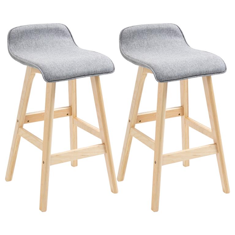 Lot de 2 tabourets de bar style scandinave bois tissu gris