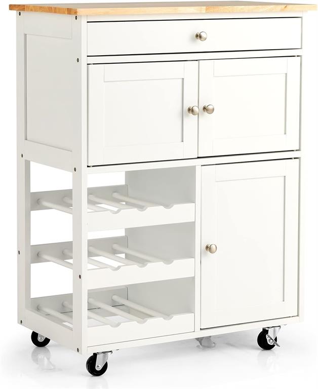 Desserte de cuisine à roulettes tiroir et 2 placards blanc 67x37x86cm