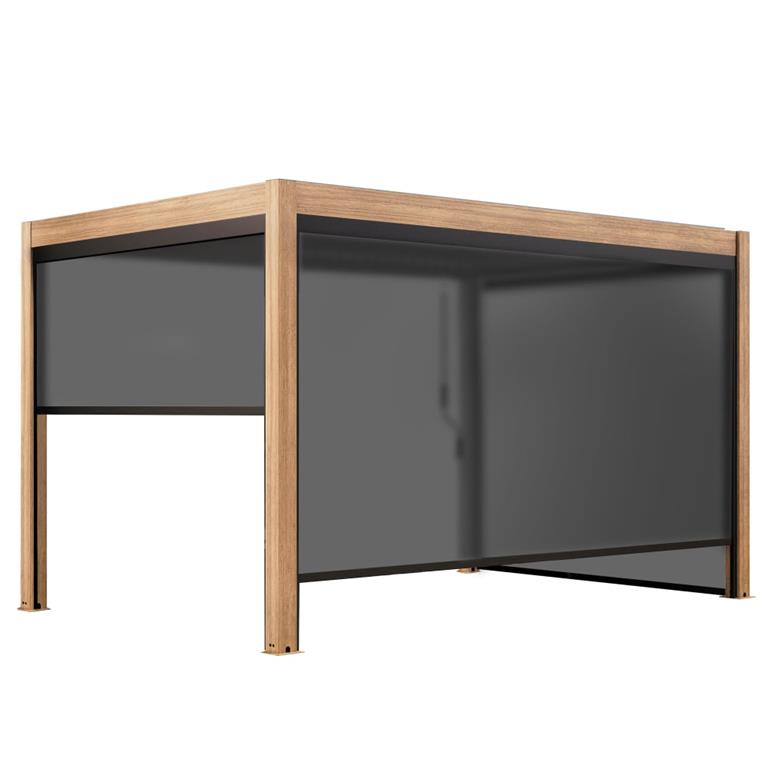Pergola bioclimatique autoportée 3x4m et 2 stores bois gris