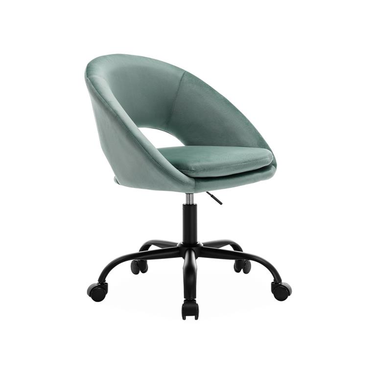 Chaise de bureau ronde à roulettes en velours cyan