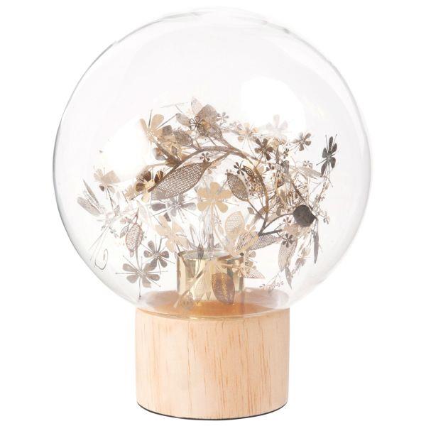Lampe boule en verre imprimé feuilles et pin