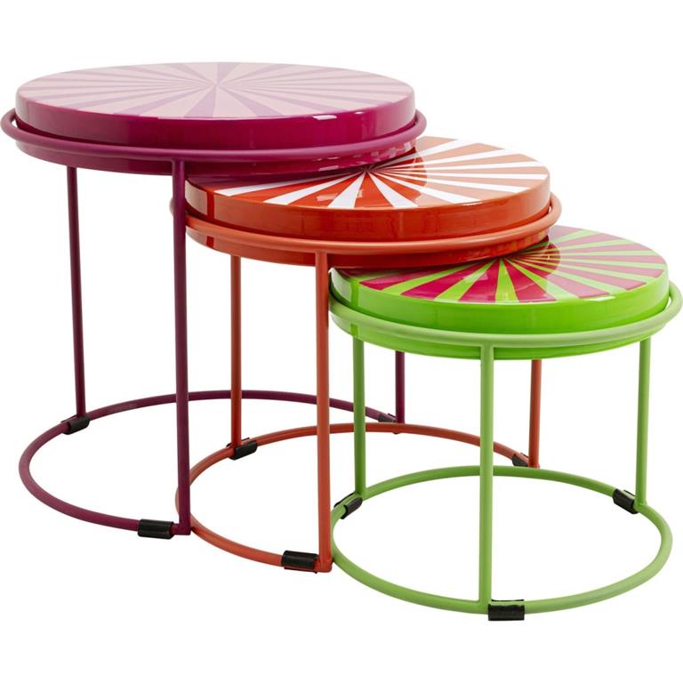 3 tables d'appoint gigognes en acier multicolore