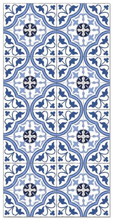 Tapis vinyle carreaux ciments fleur bleu 80x200cm