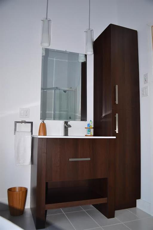 Salle de bain moderne en bois foncé