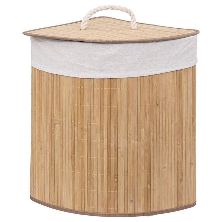 Panier à linge d'angle en bambou et intérieur amovible en tissu - 48L