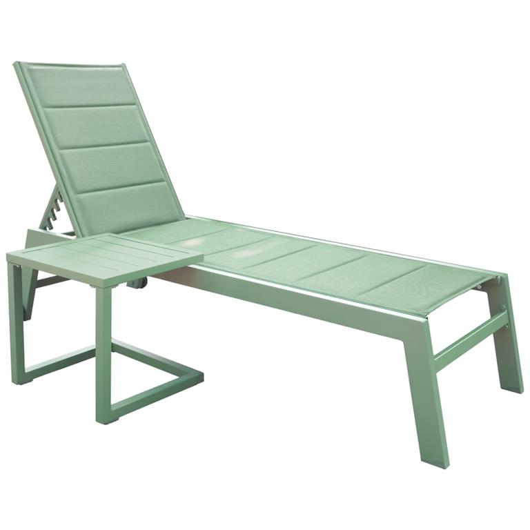 Set transat et table d'appoint textilène et aluminium vert sauge