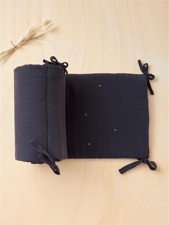 Tour de lit gaze de coton gaufré marine/étoiles