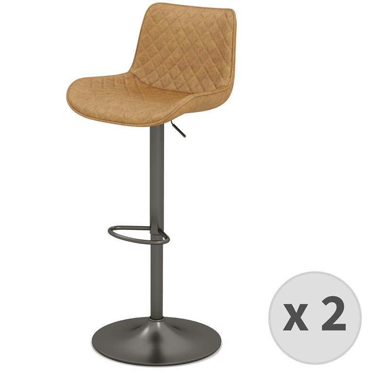 Tabouret de bar en cuir synthétique Camel-gris bronze 