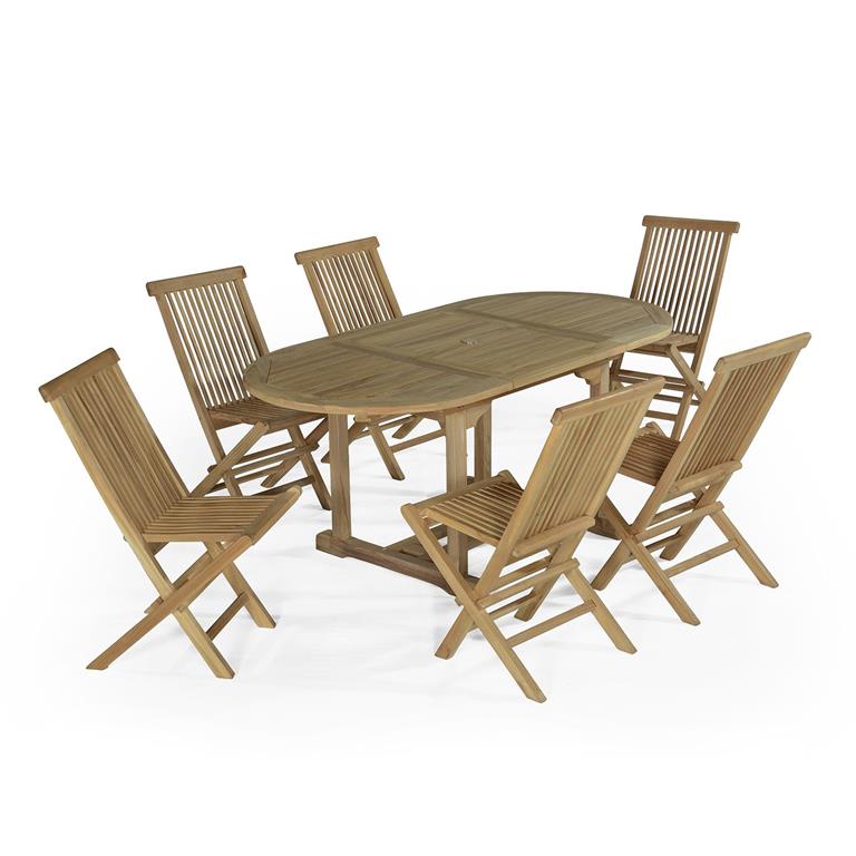 Salon de jardin 6 chaises en teck massif