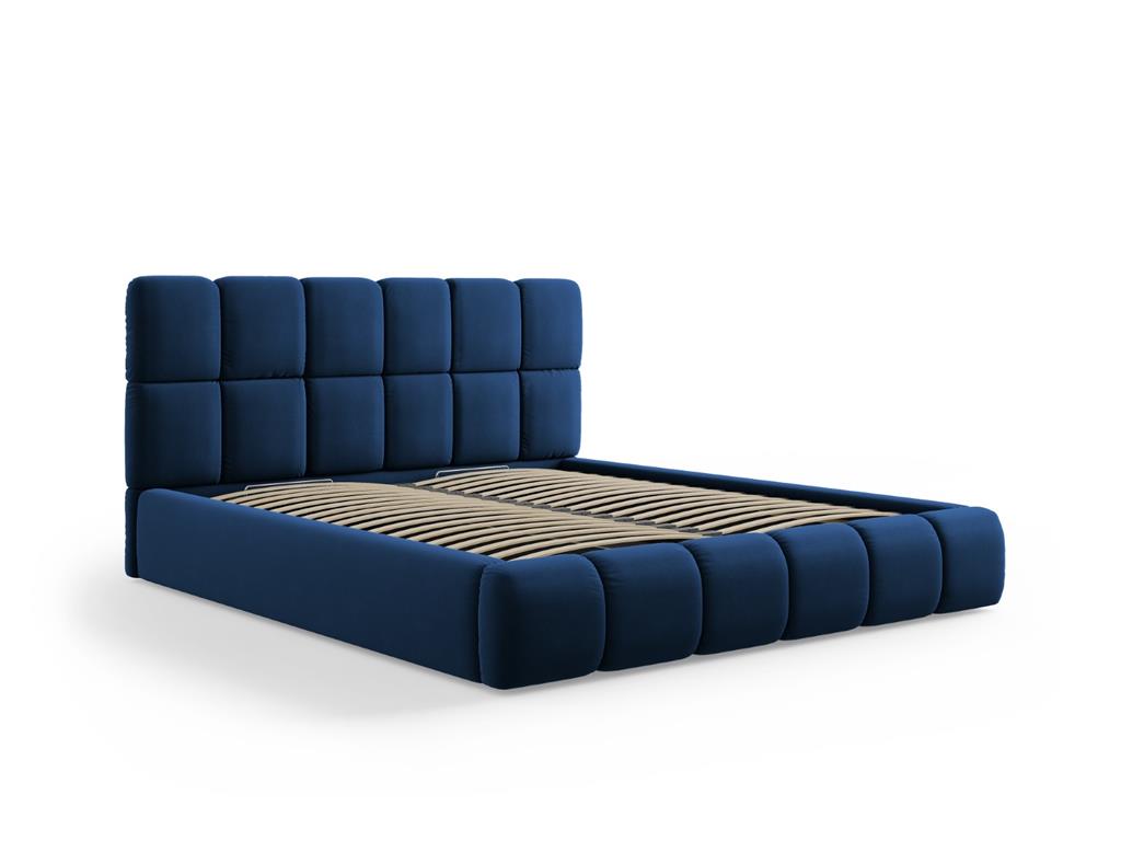 Lit coffre avec tête de lit 160x200cm en tissu velours bleu roi