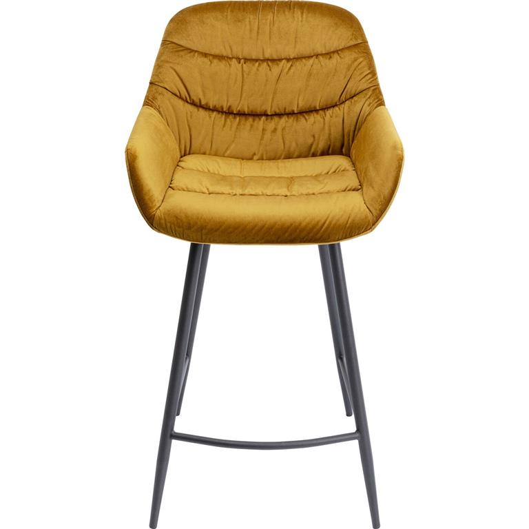 Tabouret de bar en velours jaune et acier noir