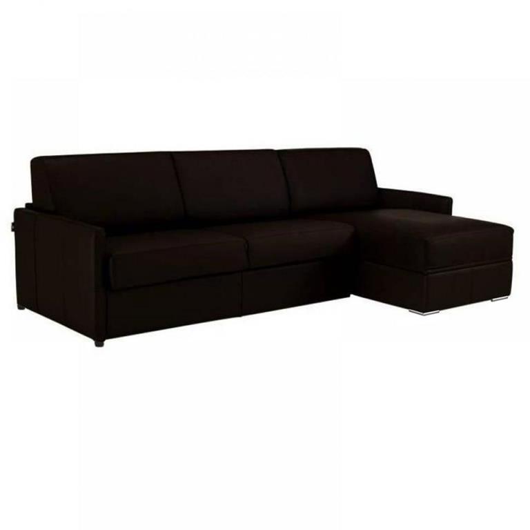 Canapé d'angle réversible  SUN convertible EXPRESS 140cm cuir vachette marron  matelas