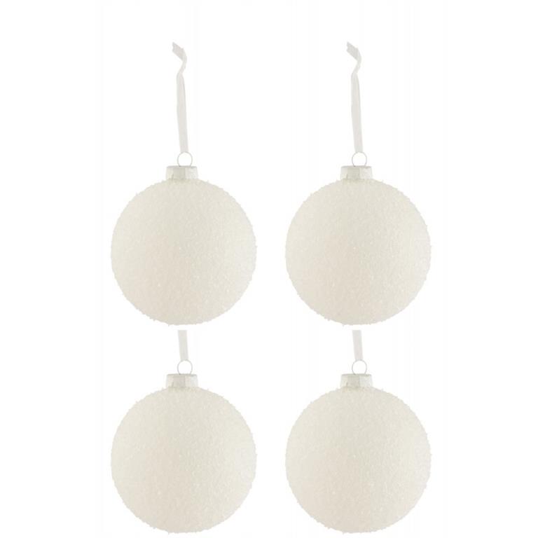 Boite de 4 boules de Noël en verre blanc 12x12x12 cm